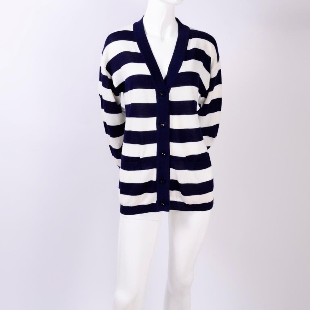 J. CREW Cotton Striped Navy Cardigan Small